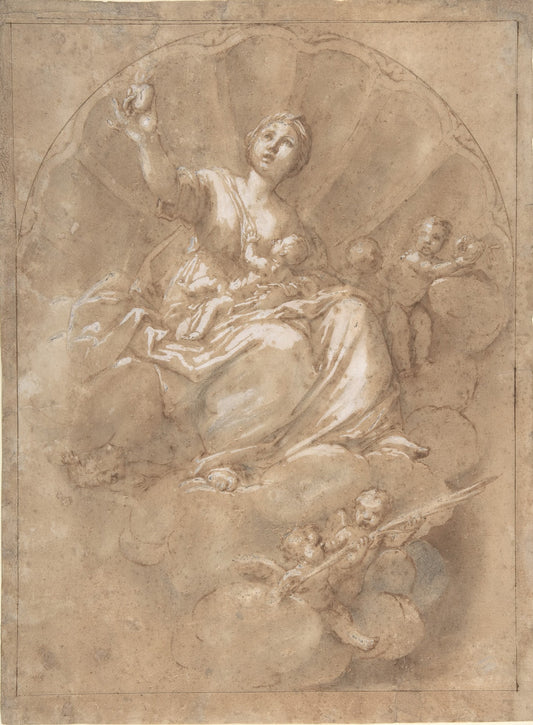 Allegorical Figure of Charity, vintage artwork by Marcantonio Franceschini, 12x8" (A4) Poster