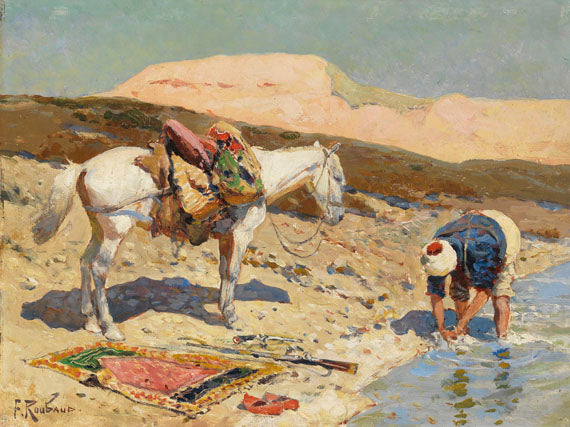 Circassian Rider at Rest by Franc Alekseevich Rubo,A3(16x12")Poster