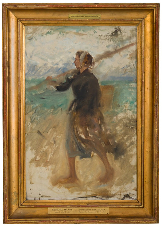 A Fishergirl from the North of France. Study, vintage artwork by August Wilhelm Nikolaus Hagborg, 12x8" (A4) Poster