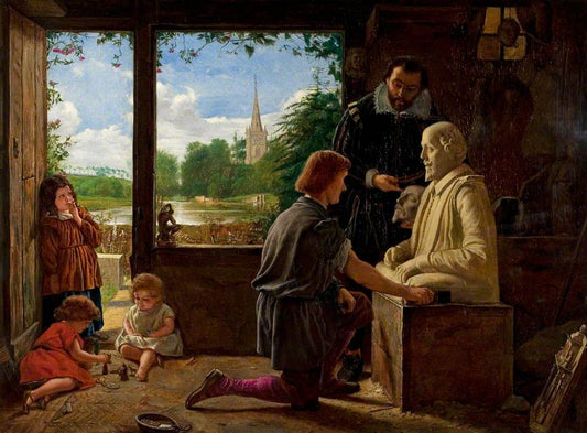 A Sculptor's Workshop, Stratford-upon-Avon, 1617, vintage artwork by Henry Wallis, 12x8" (A4) Poster