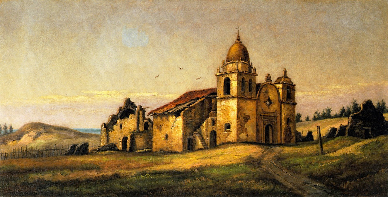 San Carlos Mission (Carmel Mission), vintage artwork by Henry Chapman Ford, 12x8" (A4) Poster