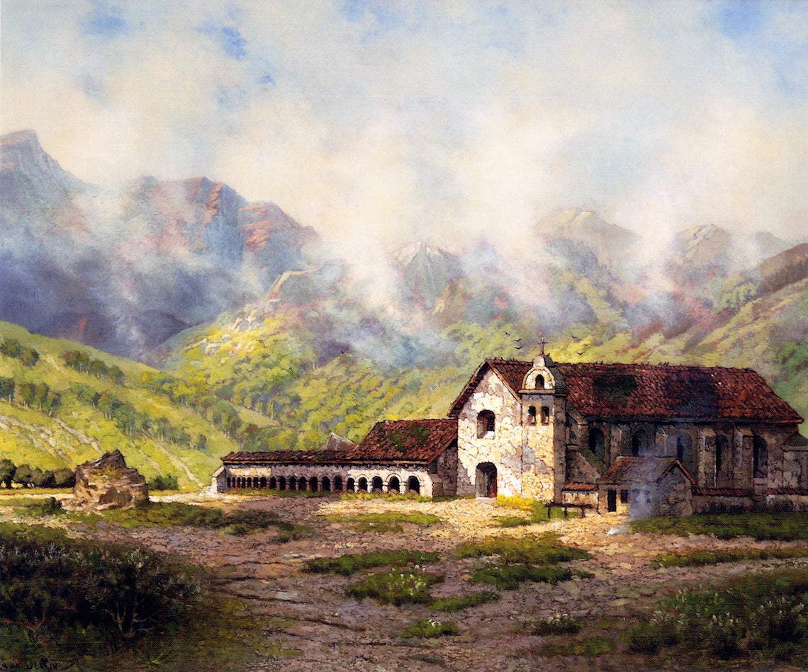 Mission Santa Ines (in 1875), vintage artwork by Edwin Deakin, 12x8" (A4) Poster