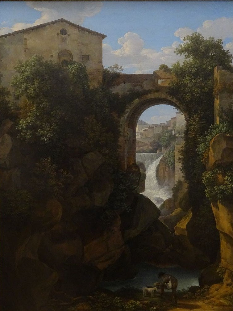 View of Tivoli and the San Roco Bridge, vintage artwork by Johann Christian Reinhart, 12x8" (A4) Poster