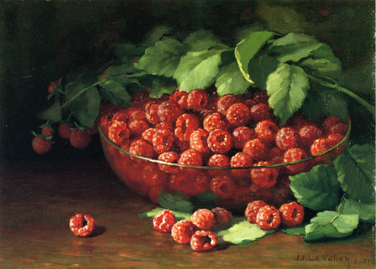 Raspberries, vintage artwork by Jonas Joseph LaValley, 12x8" (A4) Poster