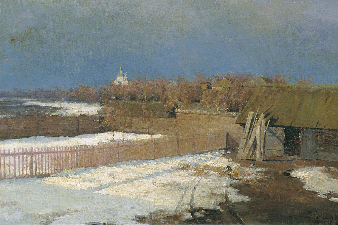 Village in Spring, vintage artwork by Ivan Kalmykov, 12x8" (A4) Poster