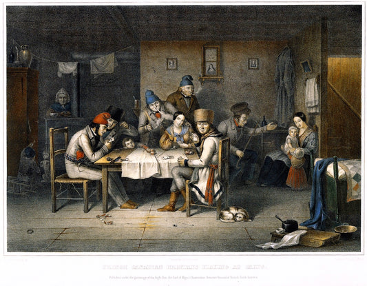 French Canadian Habitans Playing Cards, vintage artwork by Cornelius Krieghoff, A3 (16x12") Poster Print