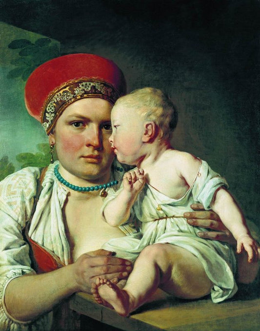 Nurse with a Baby , vintage artwork by Alexei Venetsianov, 12x8" (A4) Poster