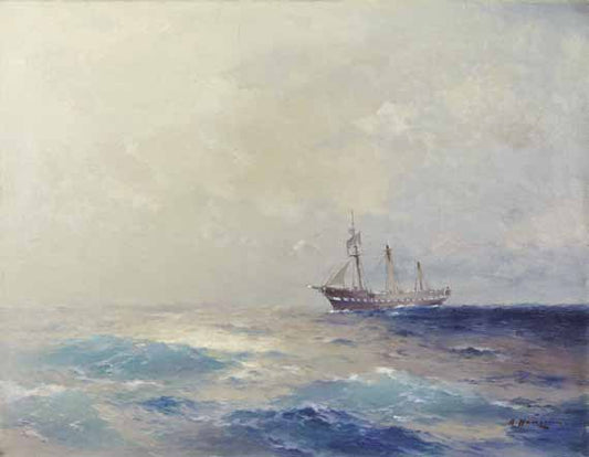 Sailing Ship at Sea, vintage artwork by Alexei Vasilievich Hanzen, 12x8" (A4) Poster