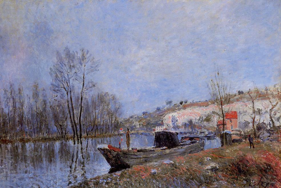 Banks of the Loing towards Moret, vintage artwork by Alfred Sisley, 12x8" (A4) Poster