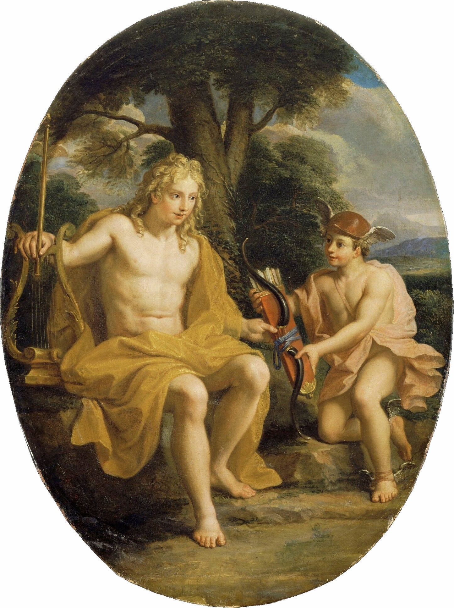 Story of Apollo - Apollo and Mercury, vintage artwork by Noël Coypel I, 12x8" (A4) Poster
