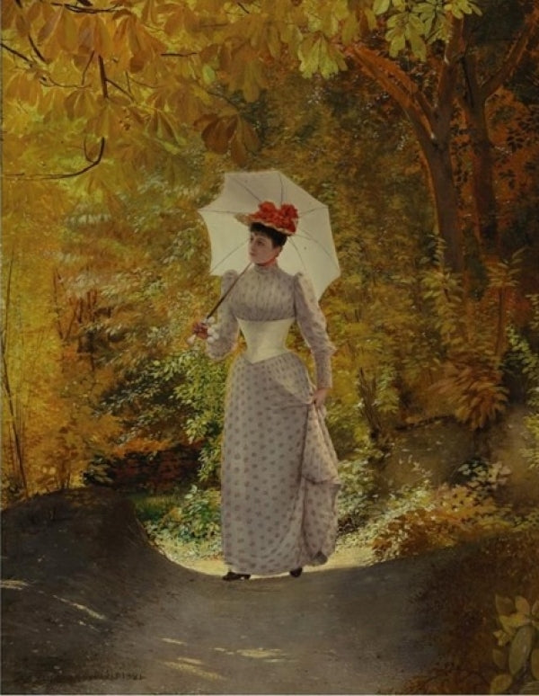 Walking on a Sunlit Lane in Autumn by Jan van Beers,A3(16x12")Poster