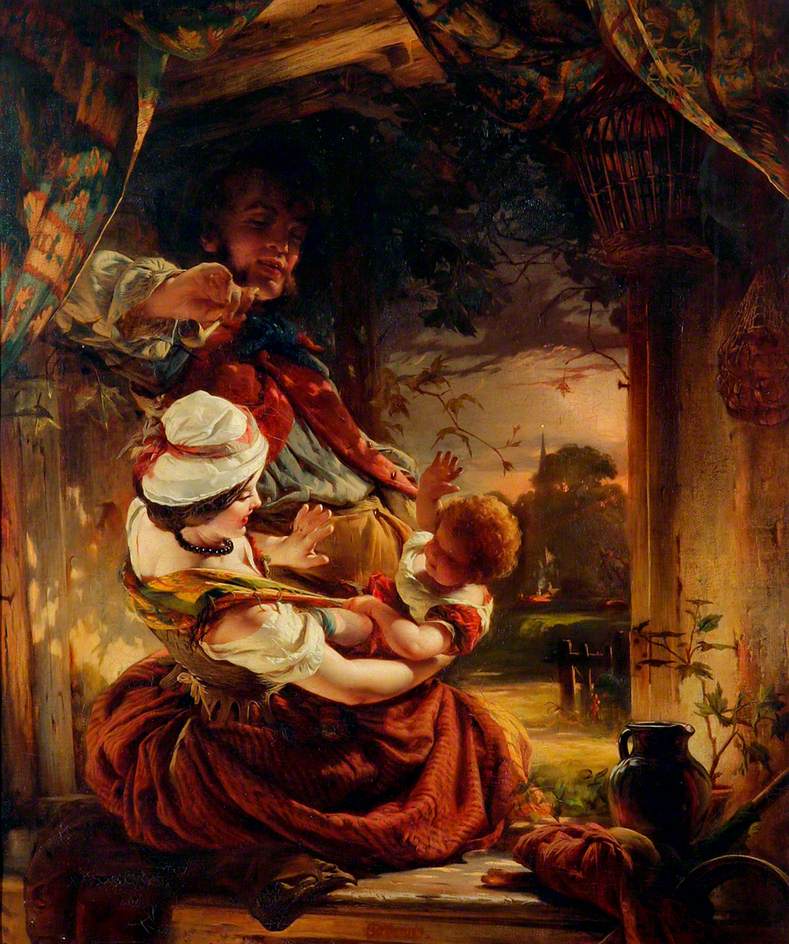 Cottage Group, vintage artwork by Daniel Maclise, R.A., A3 (16x12") Poster Print