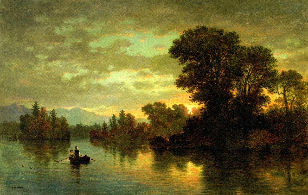 Landscape with Couple Boating, vintage artwork by Christopher Pearse Cranch, A3 (16x12") Poster Print