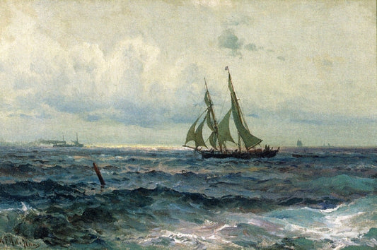 Brig Sailing Free, vintage artwork by Mauritz F. H. De Haas, 12x8" (A4) Poster