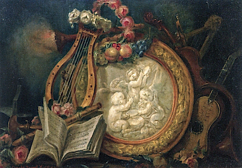 Still Life with Lyre and Plaque, vintage artwork by Claude Raguet Hirst, 12x8" (A4) Poster