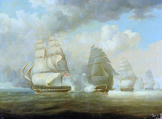 Escape of HMS ‘Belvidera’, 23 June 1812, vintage artwork by William John Huggins, 12x8" (A4) Poster