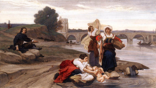 Nicolas Poussin on the Banks of the Tiber, vintage artwork by François-Leon Benouville, A3 (16x12") Poster Print