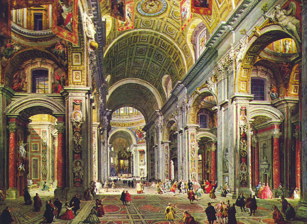 Interior of St. Peter's, Rome, vintage artwork by Giovanni Paolo Panini, 12x8" (A4) Poster