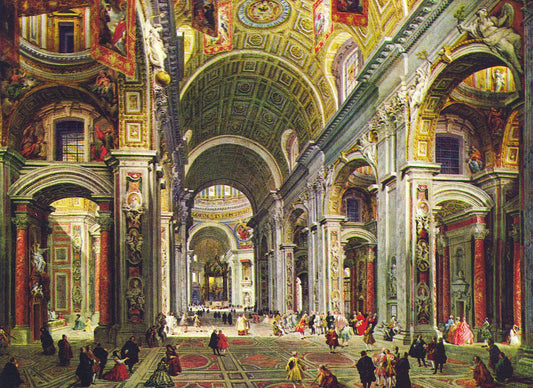Interior of St. Peter's, Rome, vintage artwork by Giovanni Paolo Panini, 12x8" (A4) Poster