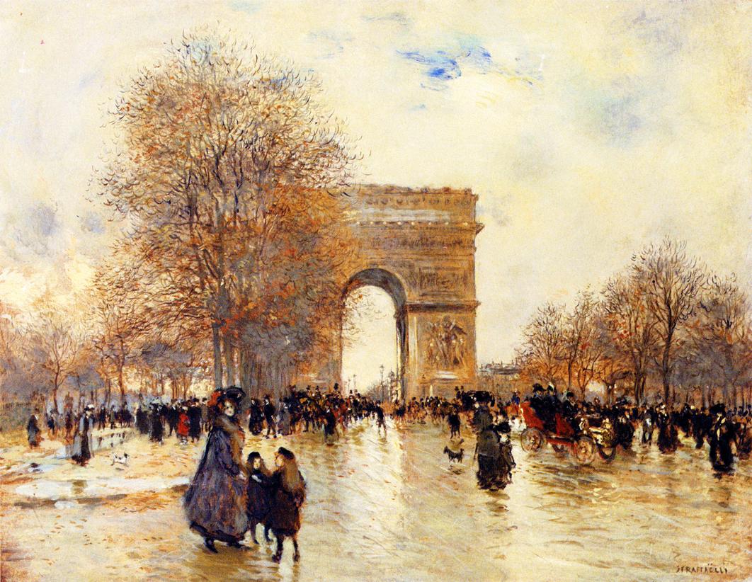 The Arc de Triomphe, Autumn Effect, vintage artwork by Jean-François Raffaëlli, 12x8" (A4) Poster