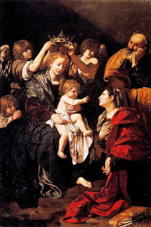 The Holy Family with Santa Catalina, vintage artwork by Bartolomeo Cavarozzi, 12x8" (A4) Poster