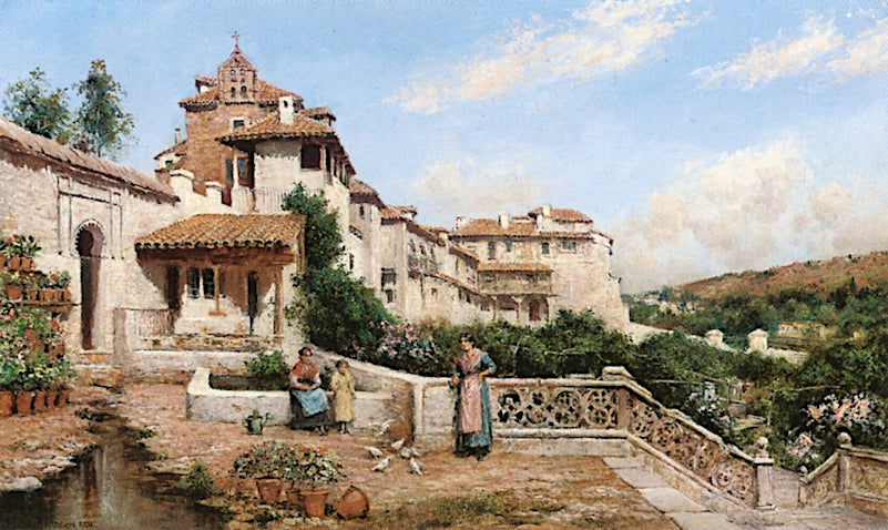 Old Houses outside Toledo, vintage artwork by Arthur Trevor Haddon, 12x8" (A4) Poster