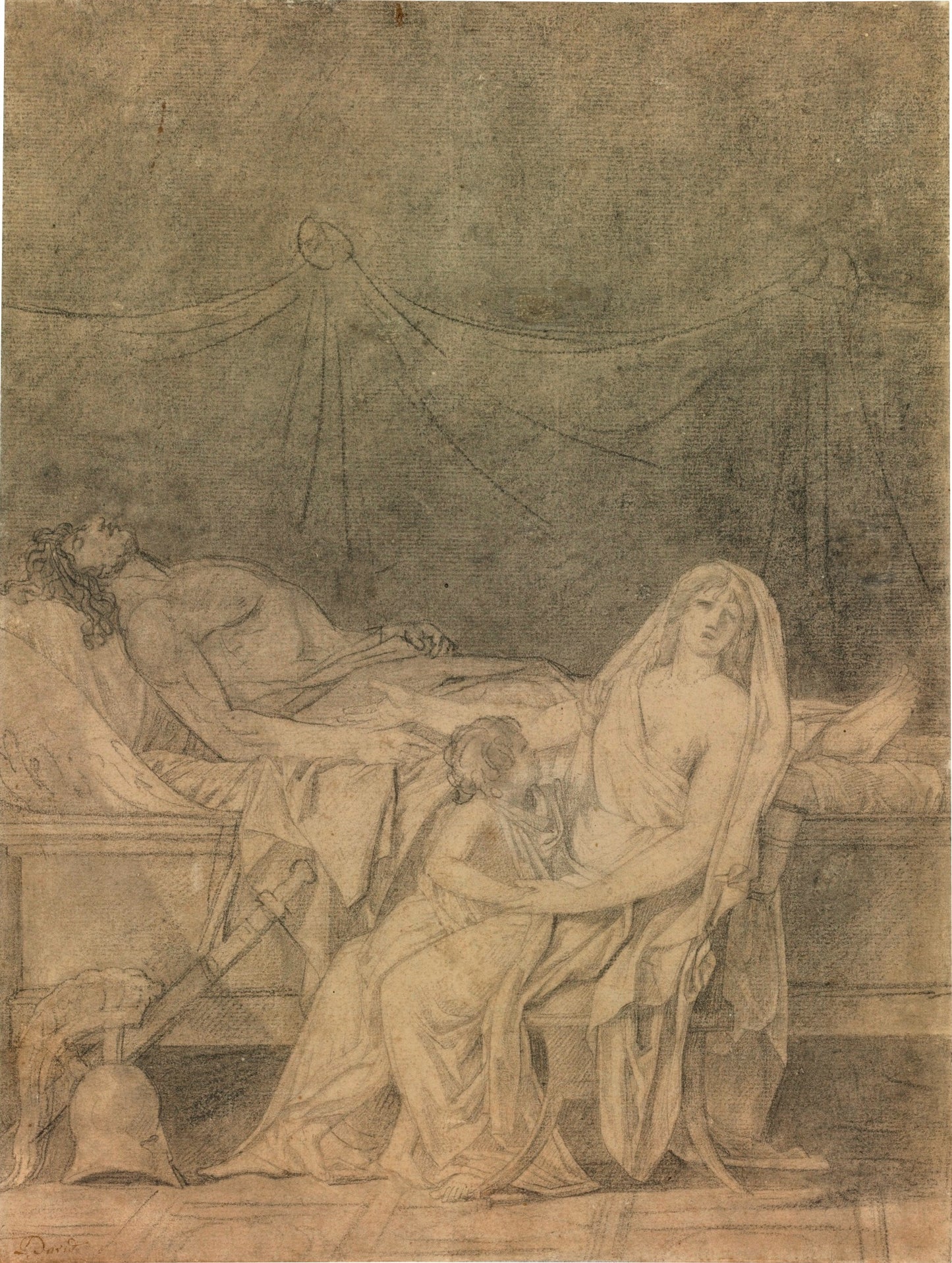 Andromache Mourning Hector, vintage artwork by Jacques-Louis David, 12x8" (A4) Poster