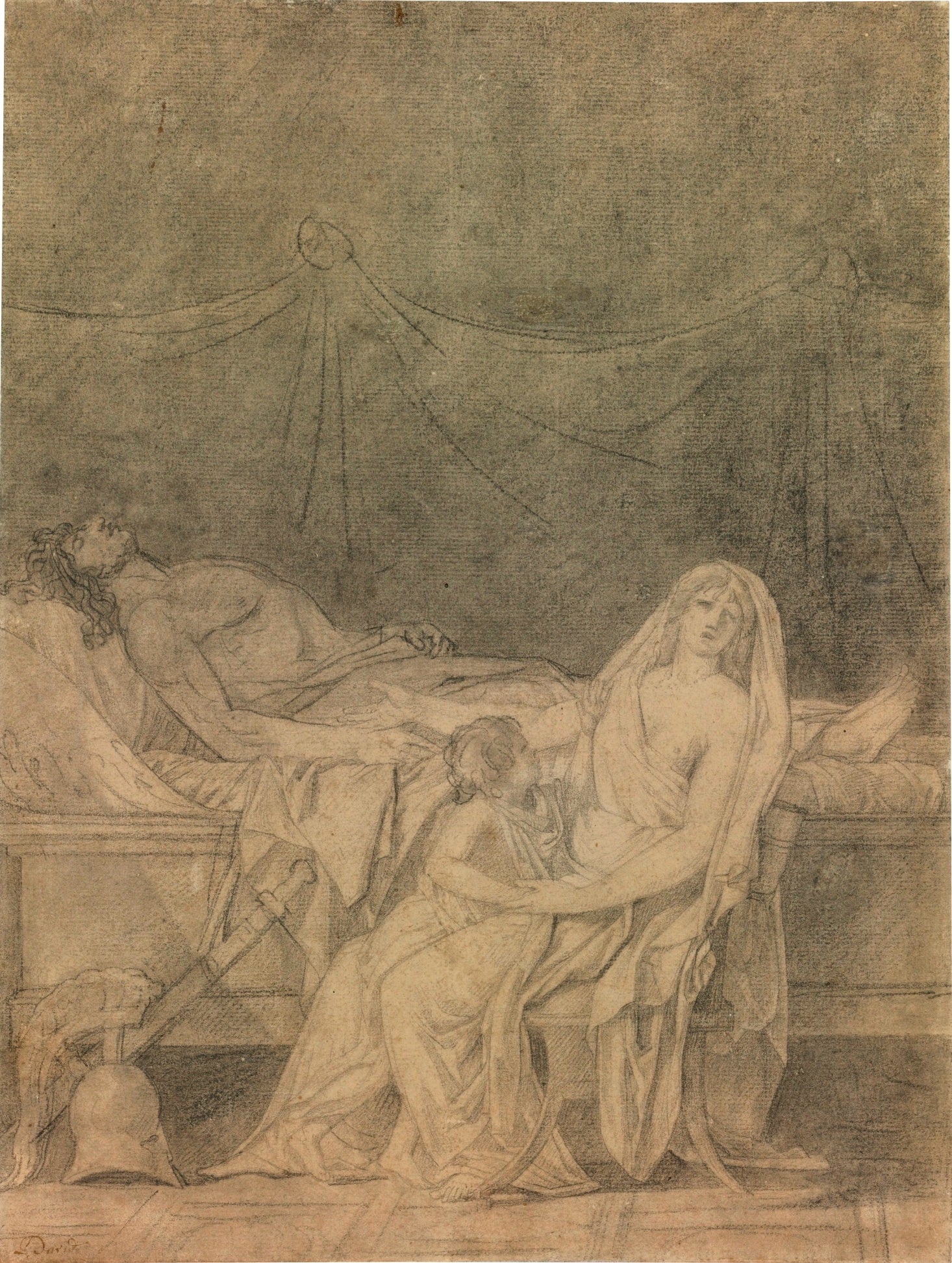 Andromache Mourning Hector, vintage artwork by Jacques-Louis David, 12x8" (A4) Poster