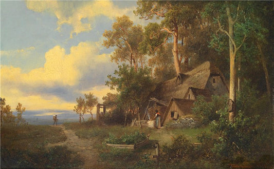 Farmhouse on the banks of the Chiemsee, vintage artwork by Josef Thoma, 12x8" (A4) Poster