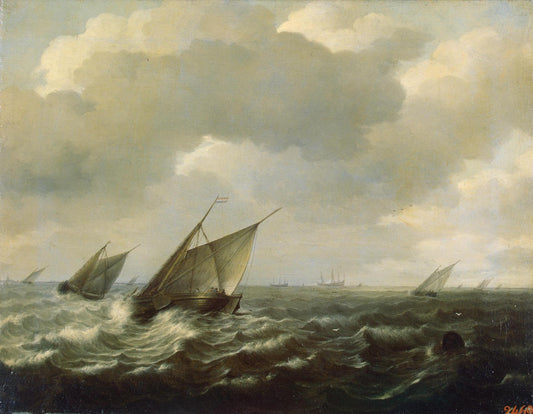 Sailing Vessels in a Strong Wind, vintage artwork by Hendrik Martensz. Sorgh, 12x8" (A4) Poster