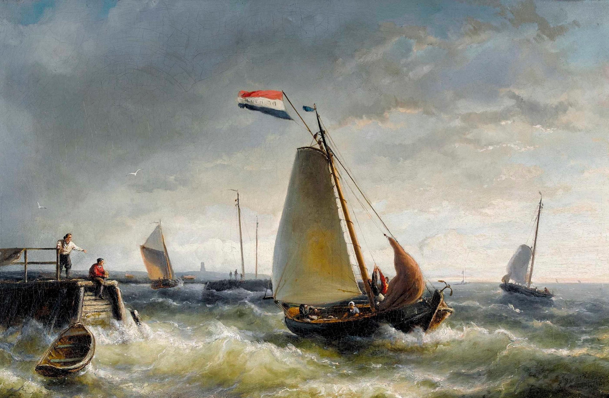 Departure of a Fishing Boat, vintage artwork by Nicolaas Riegen, 12x8" (A4) Poster