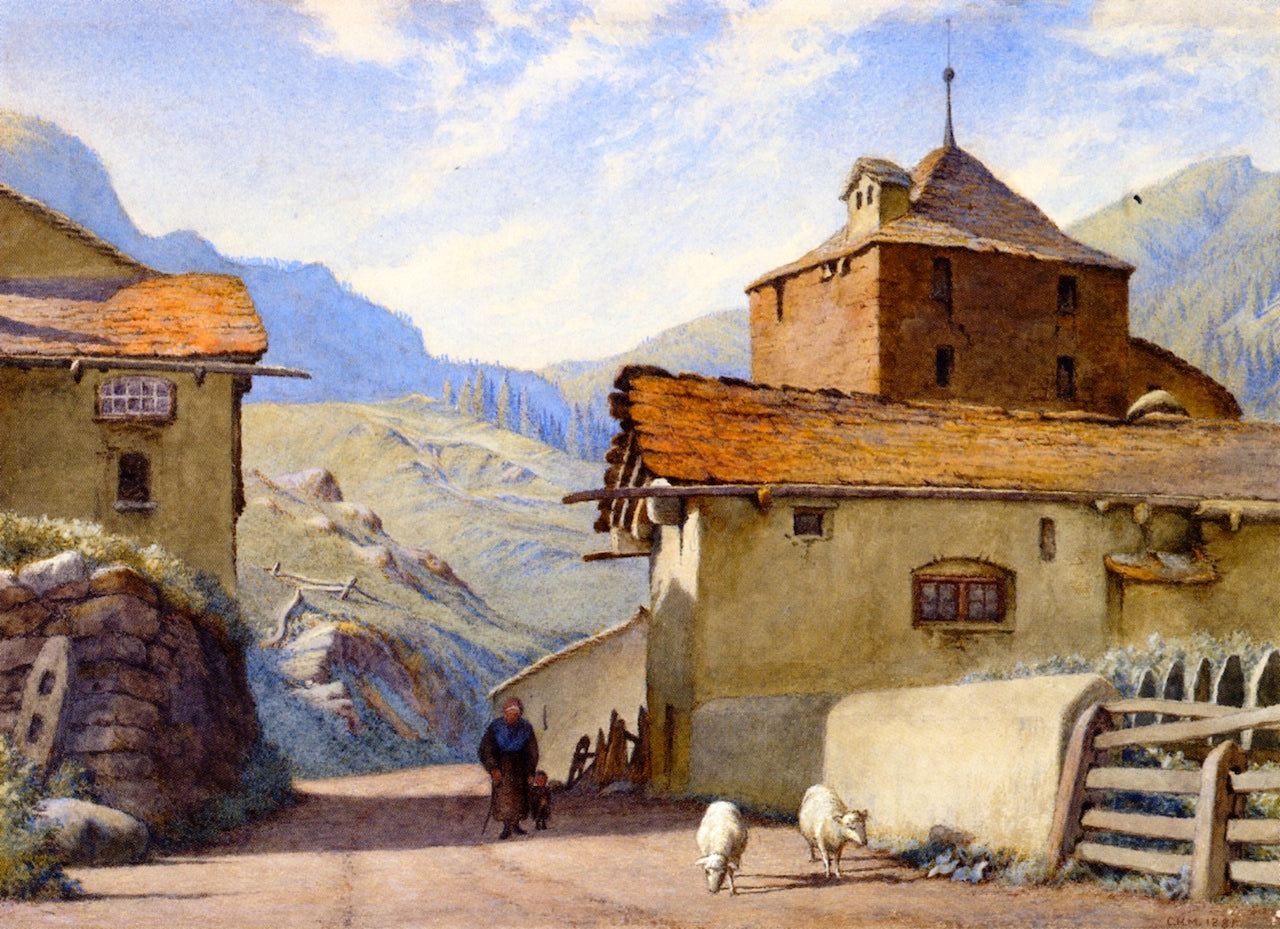 Street near Simplon Village, vintage artwork by Charles Herbert Moore, 12x8" (A4) Poster