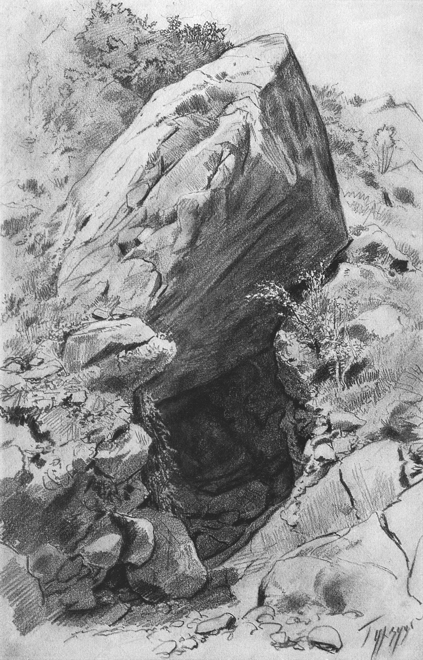 Cave in Gurzuf, vintage artwork by Ivan Ivanovich Shishkin, 12x8" (A4) Poster