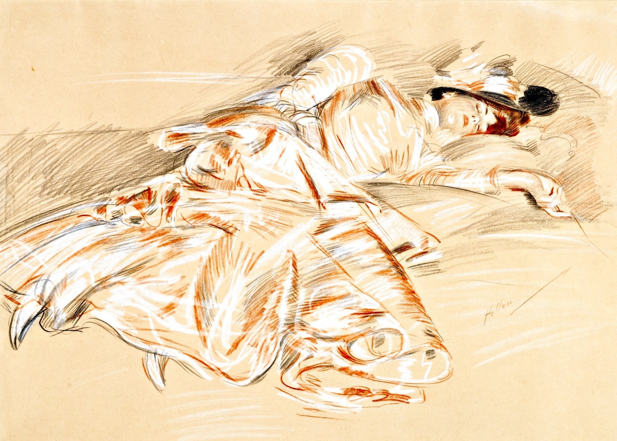 Young Girl Sleeping, vintage artwork by Paul Cesar Helleu, 12x8" (A4) Poster