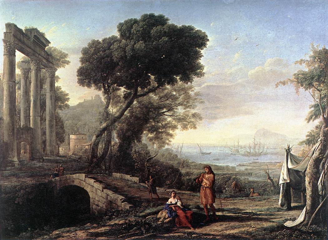 Italian Coastal Landscape, vintage artwork by Claude Lorrain, 12x8" (A4) Poster