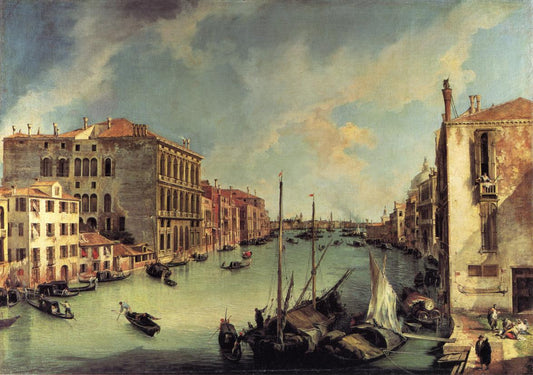 Grand Canal, Looking East from the Campo San Vio, vintage artwork by Canaletto, 12x8" (A4) Poster