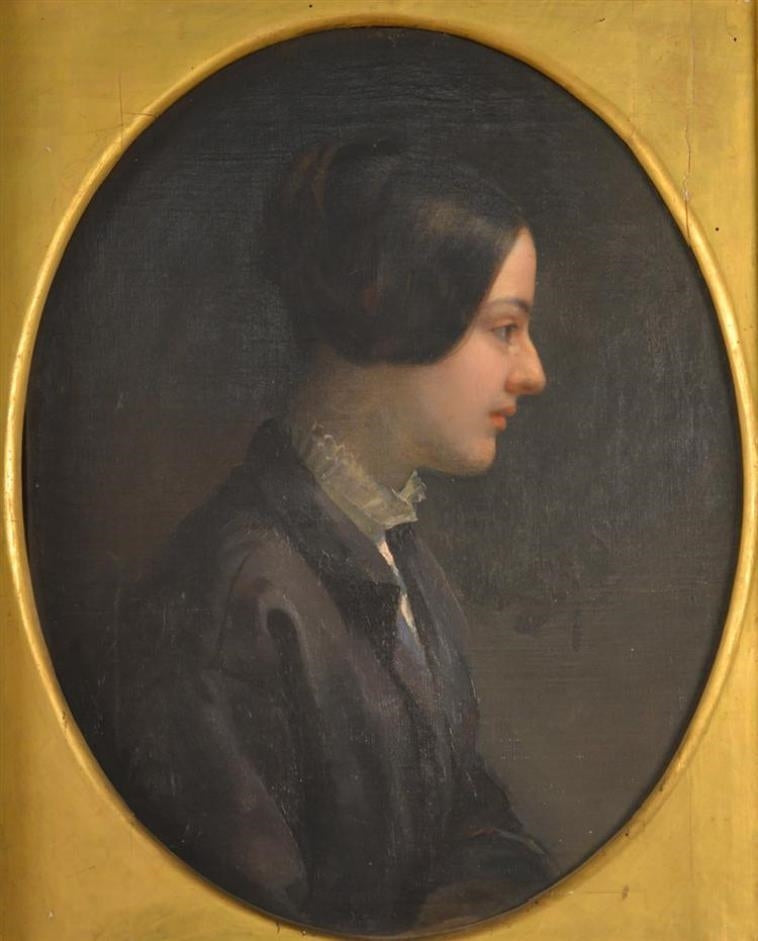 Profile Portrait of a Young Woman in a Black Jacket, vintage artwork by James E. Freeman, A3 (16x12") Poster Print