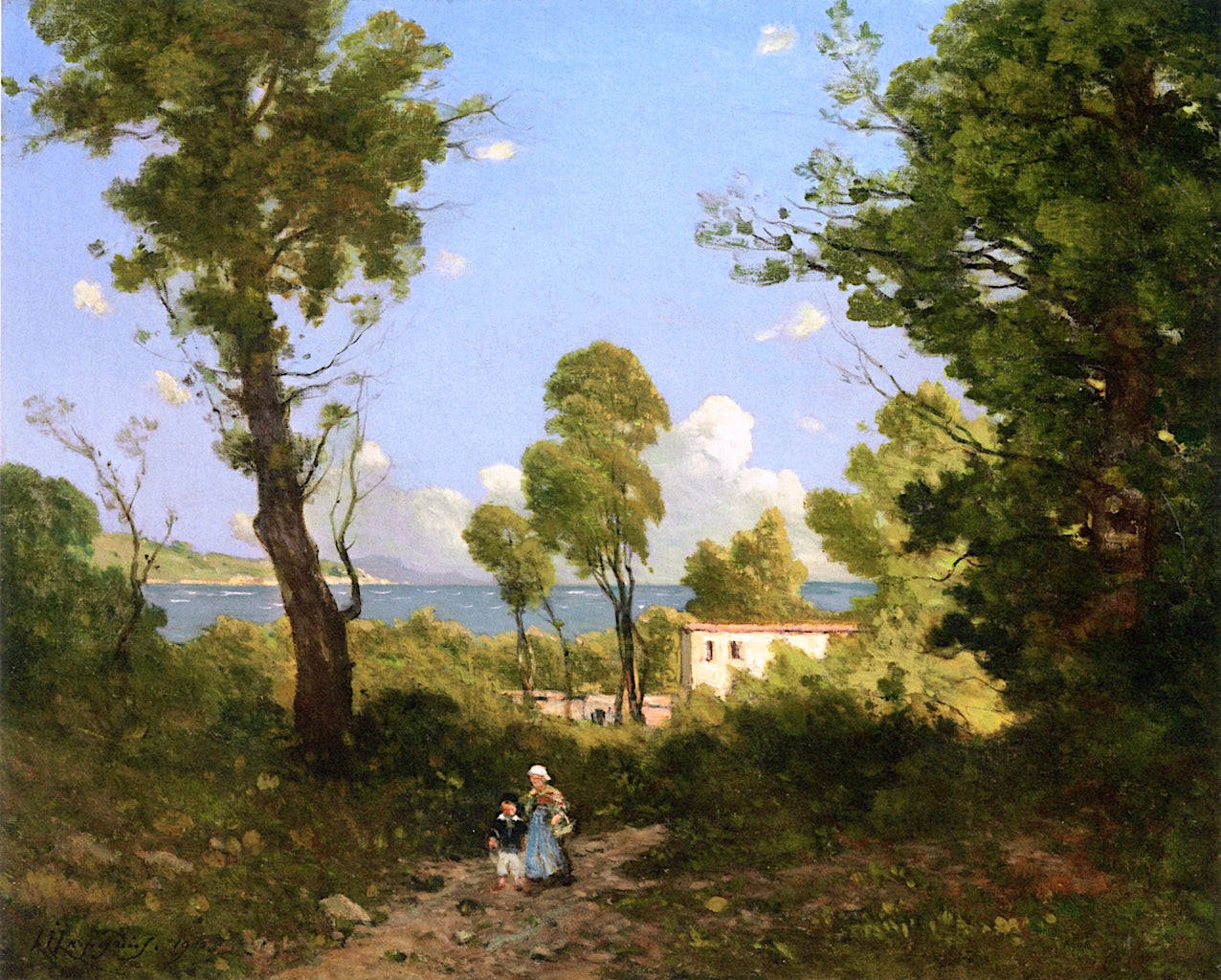 The Mediterranean between Menton and Cap Martin, vintage artwork by Henri-Joseph Harpignies, A3 (16x12") Poster Print