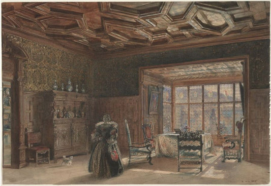 Interieur im Schloss Rosenberg in Südböhmen, vintage artwork by Rudolf von Alt, A3 (16x12") Poster Print