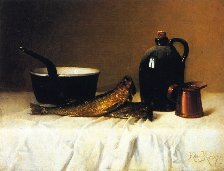 Still Life with Herring, Pot, Jug and Measure, vintage artwork by Milne Ramsey, 12x8" (A4) Poster