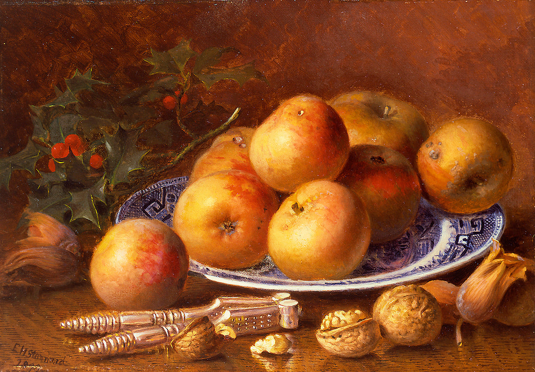 Still Life with Apples and Holly, vintage artwork by Eloise Harriet Stannard, 12x8" (A4) Poster