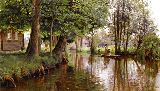 Punting on the River, vintage artwork by Peder Mork Mønsted, 12x8" (A4) Poster