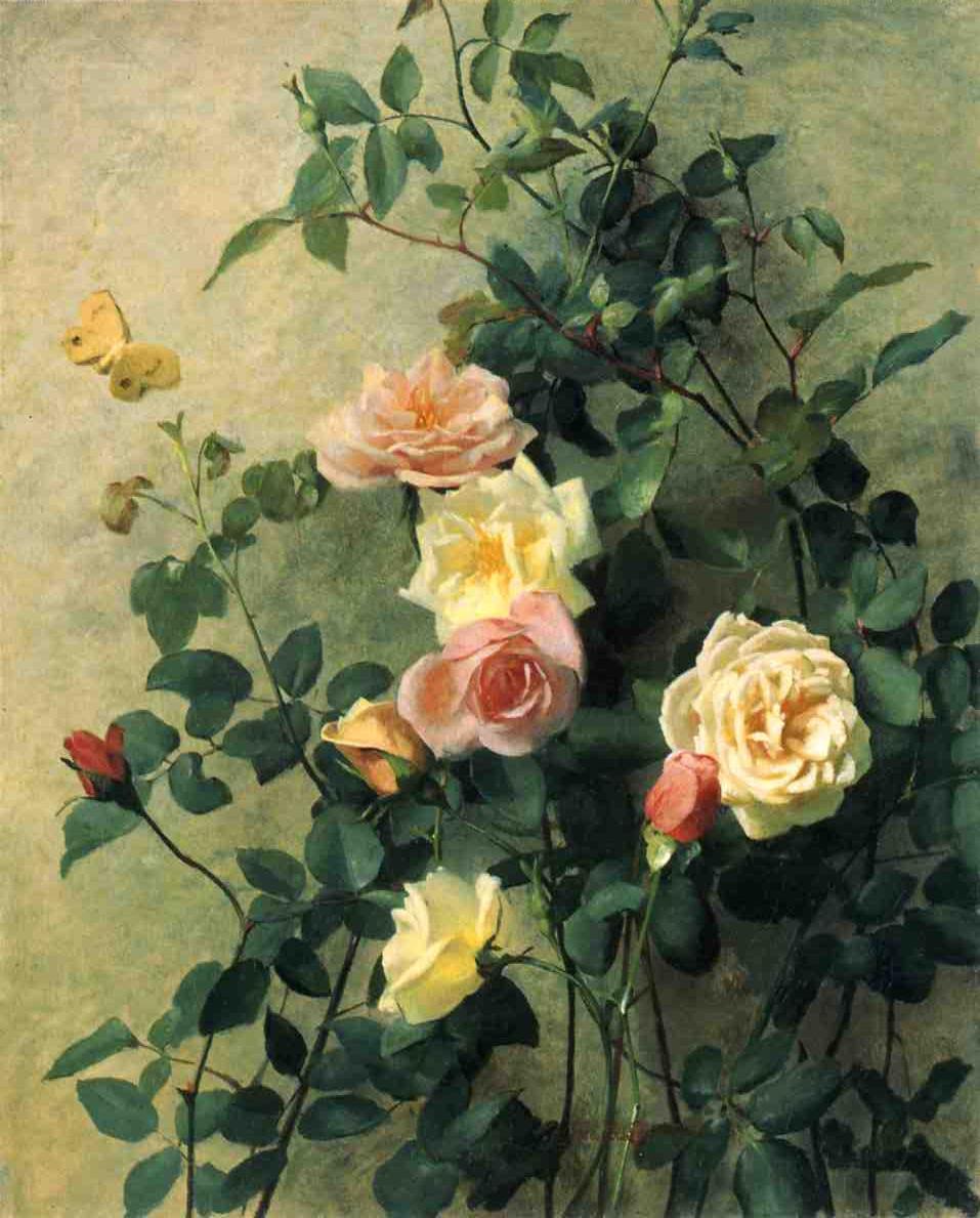 Roses on a Wall, vintage artwork by George Cochran Lambdin, 12x8" (A4) Poster