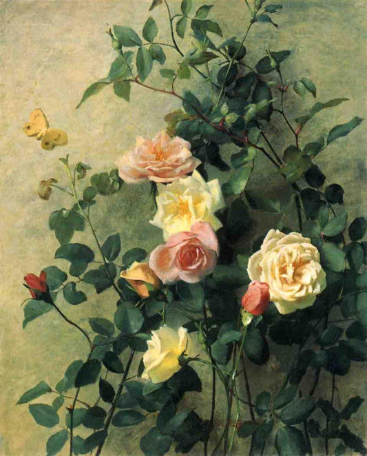 Roses on a Wall, vintage artwork by George Cochran Lambdin, 12x8" (A4) Poster