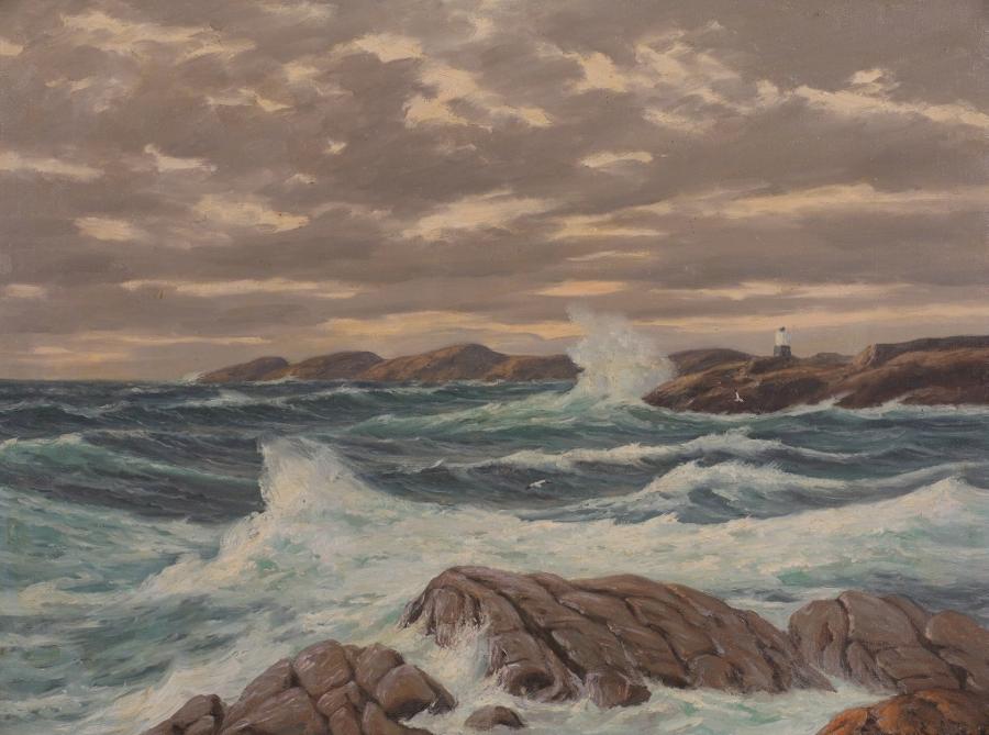 Coastal Landscape (Kystlandskap), vintage artwork by Conrad Selmyhr, 12x8" (A4) Poster