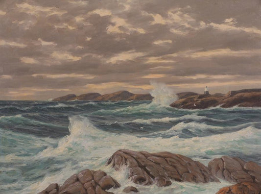 Coastal Landscape (Kystlandskap), vintage artwork by Conrad Selmyhr, 12x8" (A4) Poster