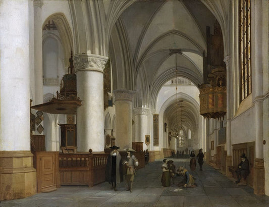 The Interior of the Saint Bavo Church in Haarlem, vintage artwork by Job Adriaensz. Berckheyde, 12x8" (A4) Poster