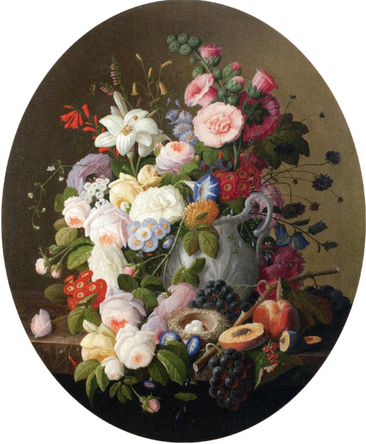 Floral Still Life with a Bird's Nest, vintage artwork by Severin Roesen, A3 (16x12") Poster Print