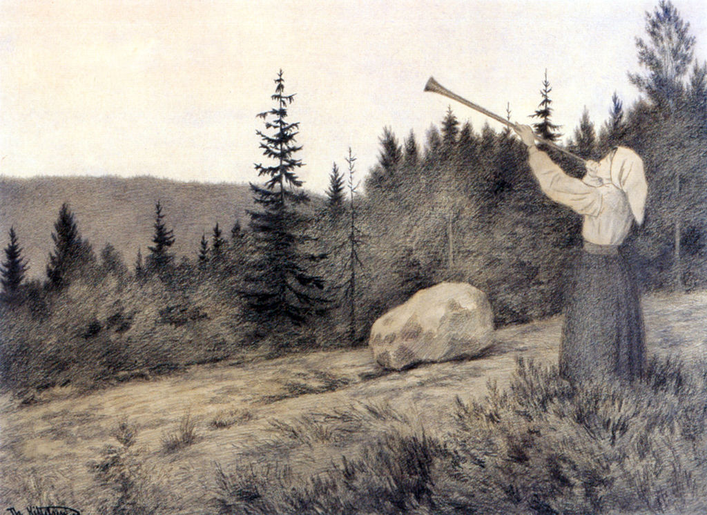 Up in the Hills a Clarion Call Rings Out, vintage artwork by Theodor Severin Kittelsen, 12x8" (A4) Poster
