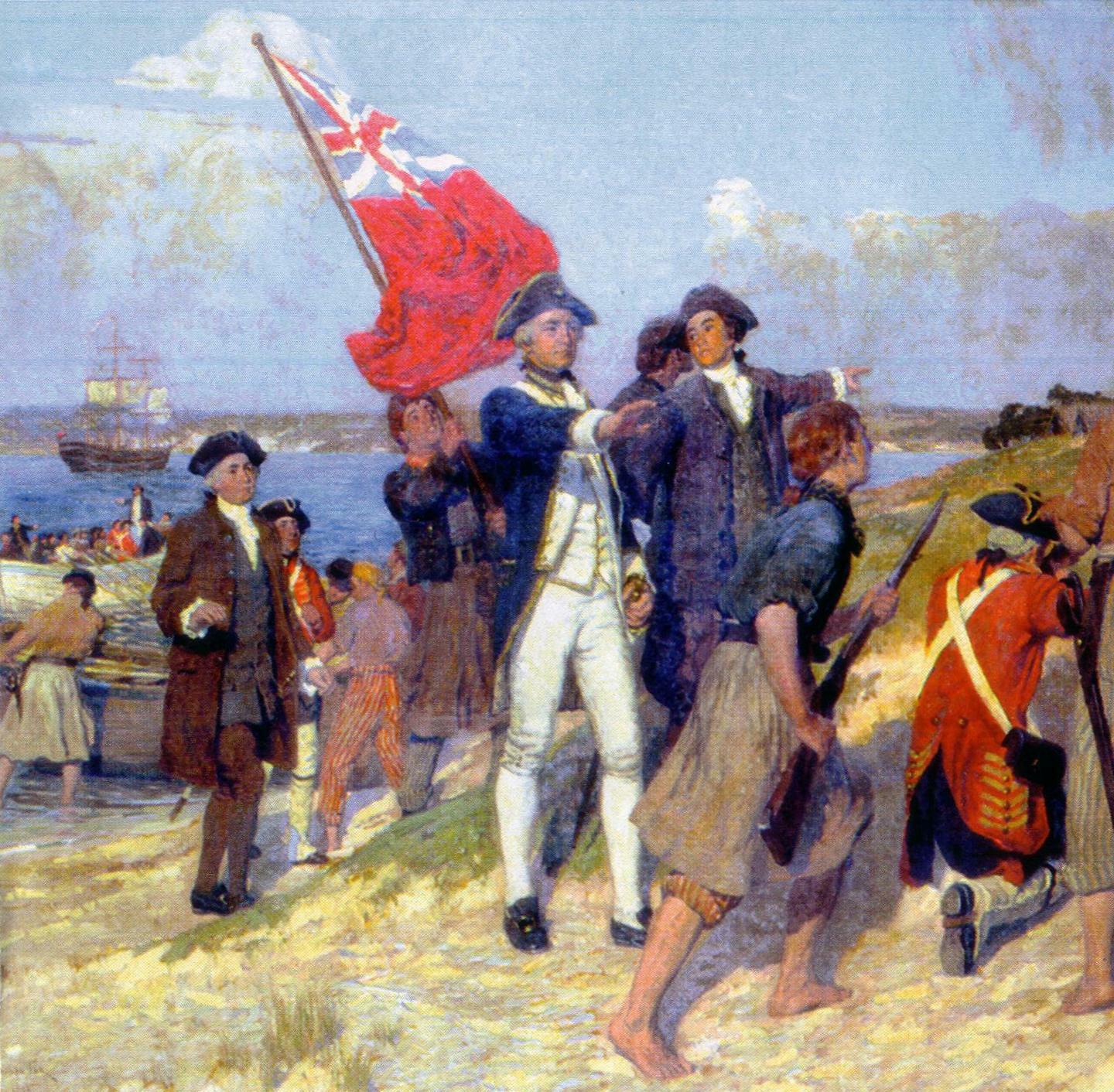 Landing of Captain Cook at Botany Bay, 1770 (Detail), vintage artwork by Emanuel Phillips Fox, 12x8" (A4) Poster